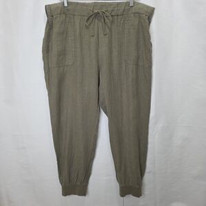 Caslon Pants Womens XL Olive Jogger Pullon Drawstring 100% Linen Pocket Beach
